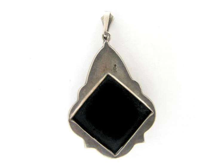 Art Deco Marcasite Onyx Pendant 4 Art Deco Marcasite Onyx Pendant - Image 2