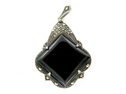 Art Deco Marcasite Onyx Pendant 7 Art Deco Marcasite Onyx Pendant -Antique Jewellery Company 39c