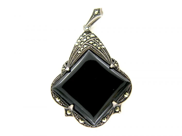 Art Deco Marcasite Onyx Pendant 5 Art Deco Marcasite Onyx Pendant - Image 3