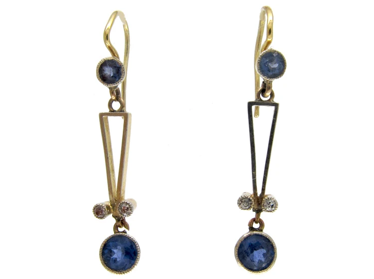 Sapphire & Diamond Edwardian Drop Earrings 3 Sapphire & Diamond Edwardian Drop Earrings
