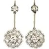 Art Deco 14ct White & Yellow Gold & Diamond Drop Cluster Earrings