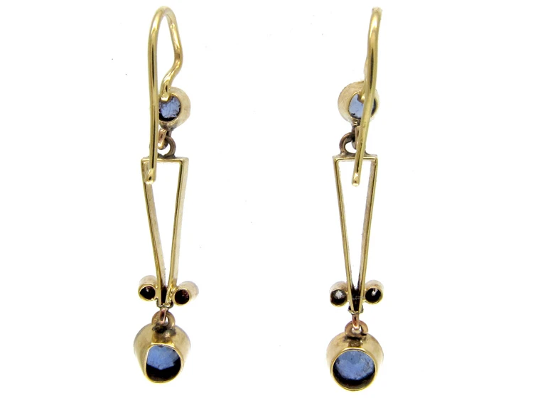 Sapphire & Diamond Edwardian Drop Earrings 4 Sapphire & Diamond Edwardian Drop Earrings - Image 2