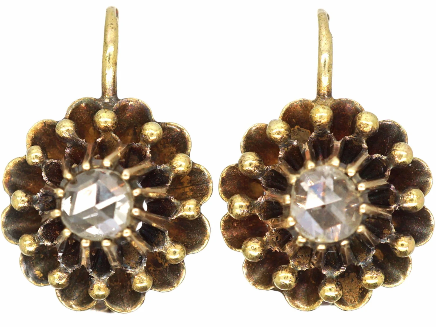 Early 20th Century 14ct Gold & Rose Diamond Earrings 3 Early 20th Century 14ct Gold & Rose Diamond Earrings