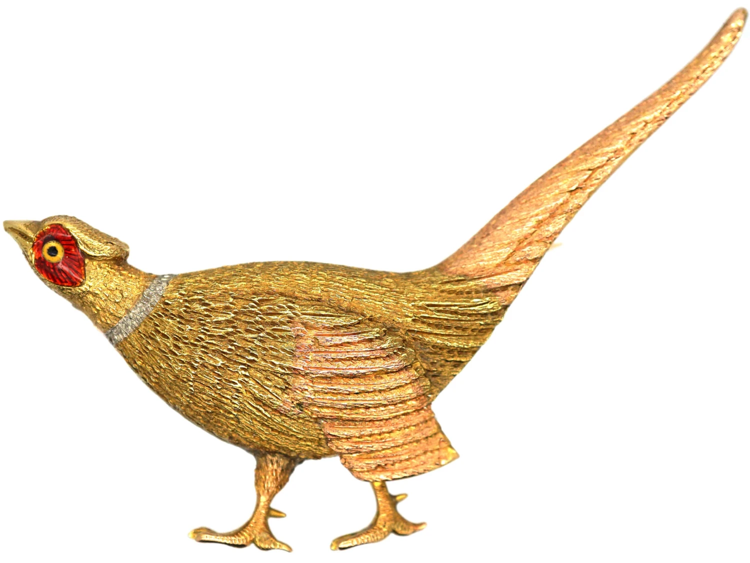 Edwardian 15ct Three Colour Gold Pheasant Brooch With Enamel Head 3 Edwardian 15ct Three Colour Gold Pheasant Brooch With Enamel Head