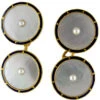 18ct Gold Mother Of Pearl & Blue Enamel Cufflinks 2 18ct Gold Mother Of Pearl & Blue Enamel Cufflinks -Antique Jewellery Company 3b3