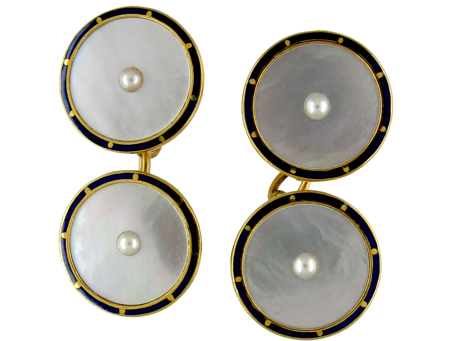18ct Gold Mother Of Pearl & Blue Enamel Cufflinks 3 18ct Gold Mother Of Pearl & Blue Enamel Cufflinks