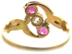 Art Nouveau 14ct Gold Pink Sapphire & Diamond Crossover Ring -Antique Jewellery Company 3b3704a2 dsc02587 scaled 1