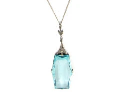 Art Deco Silver & Blue Paste Pendant On Silver Chain