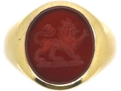 9ct Gold Signet Ring With Carnelian Intaglio Of A Lion