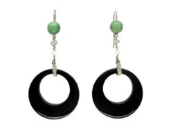 Onyx Diamond & Jade Art Deco Drop Earrings