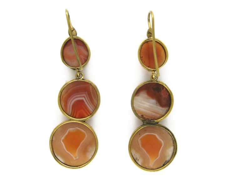 Georgian Three Tier Banded Agate Earrings 4 Georgian Three Tier Banded Agate Earrings - Image 2