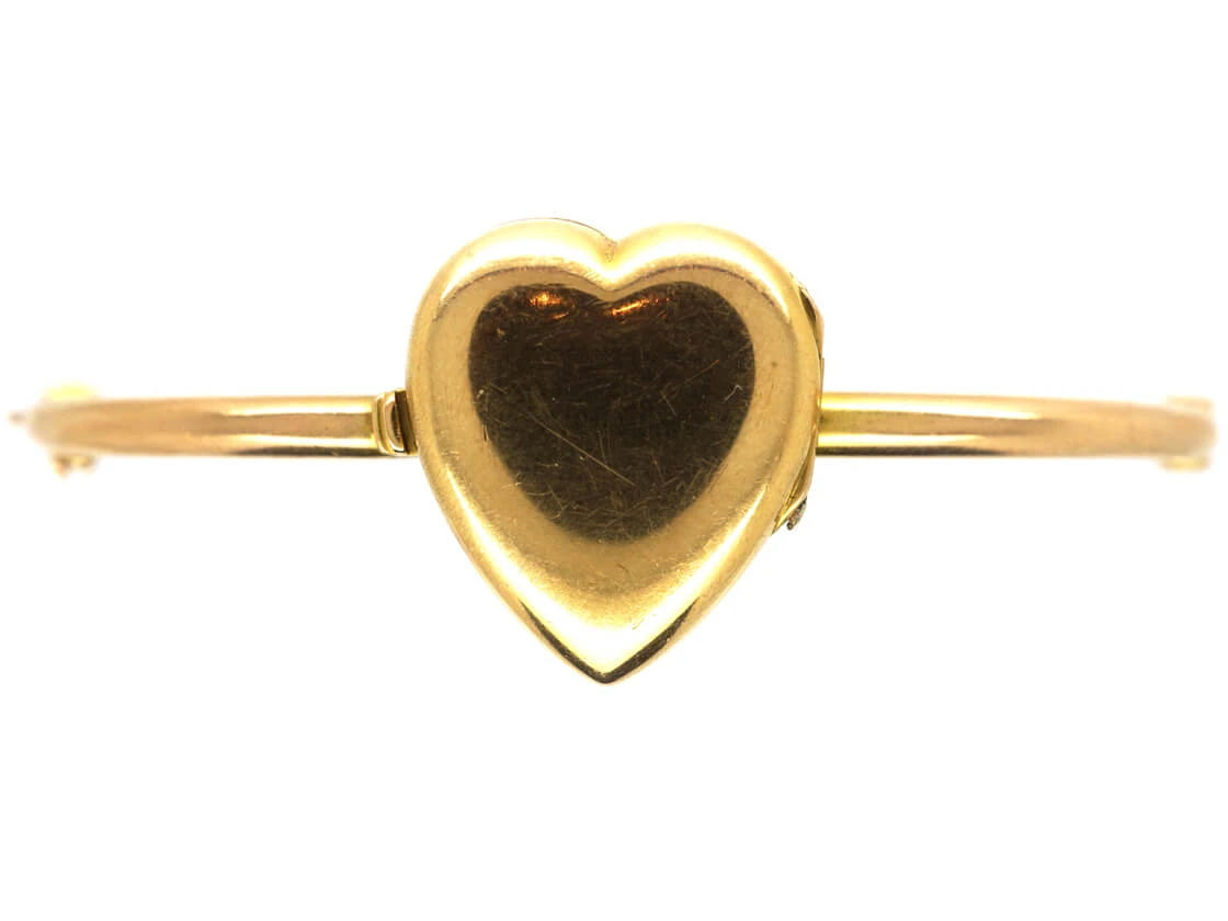 Edwardian 15ct Gold Heart Shape Locket On Bangle 3 Edwardian 15ct Gold Heart Shape Locket On Bangle