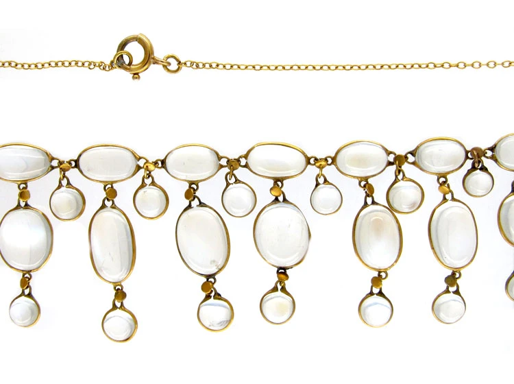 15ct Gold Moonstone Drops Necklace 3 15ct Gold Moonstone Drops Necklace