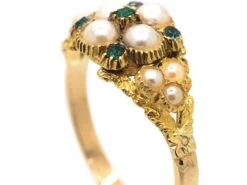 Regency 15ct Gold Natural Split Pearl & Emerald Cluster Ring With Natural Split Pearl Set Shoulders -Antique Jewellery Company 439b38f7 dsc05701 scaled 1