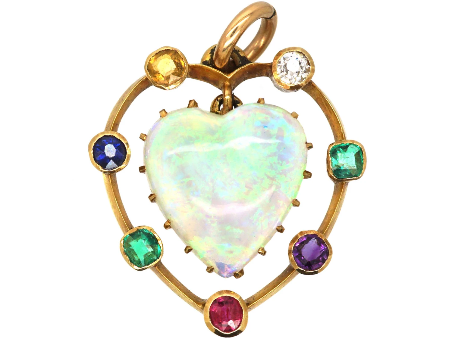 Edwardian 15ct Gold Opal Heart Pendant With Gemstones That Spell Dearest 3 Edwardian 15ct Gold Opal Heart Pendant With Gemstones That Spell Dearest