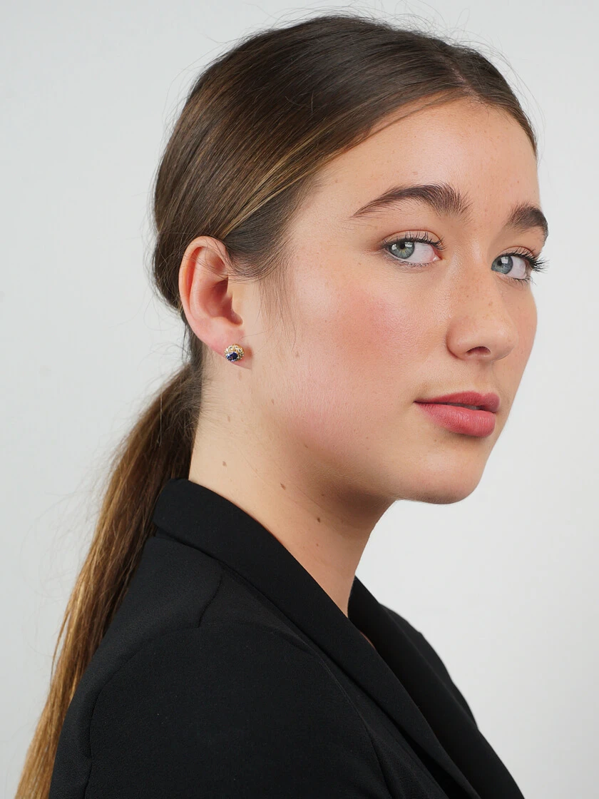 18ct Gold Tanzanite & Diamond Cluster Earrings 4 18ct Gold Tanzanite & Diamond Cluster Earrings - Image 2