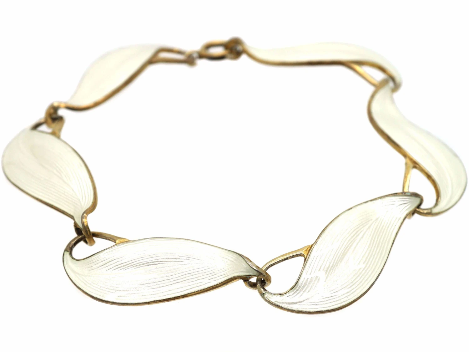 1950s Silver & White Enamel Leaves Bracelet By Finn Jensen 4 1950s Silver & White Enamel Leaves Bracelet By Finn Jensen - Image 2