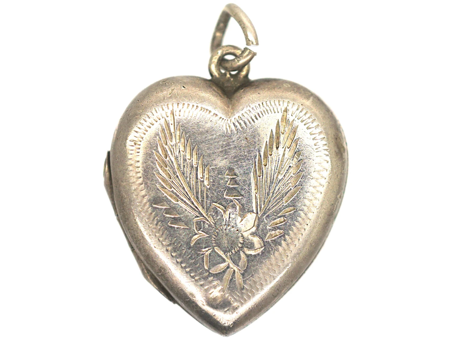 Silver Heart Locket With Engraved Flower & Leaves 3 Silver Heart Locket With Engraved Flower & Leaves