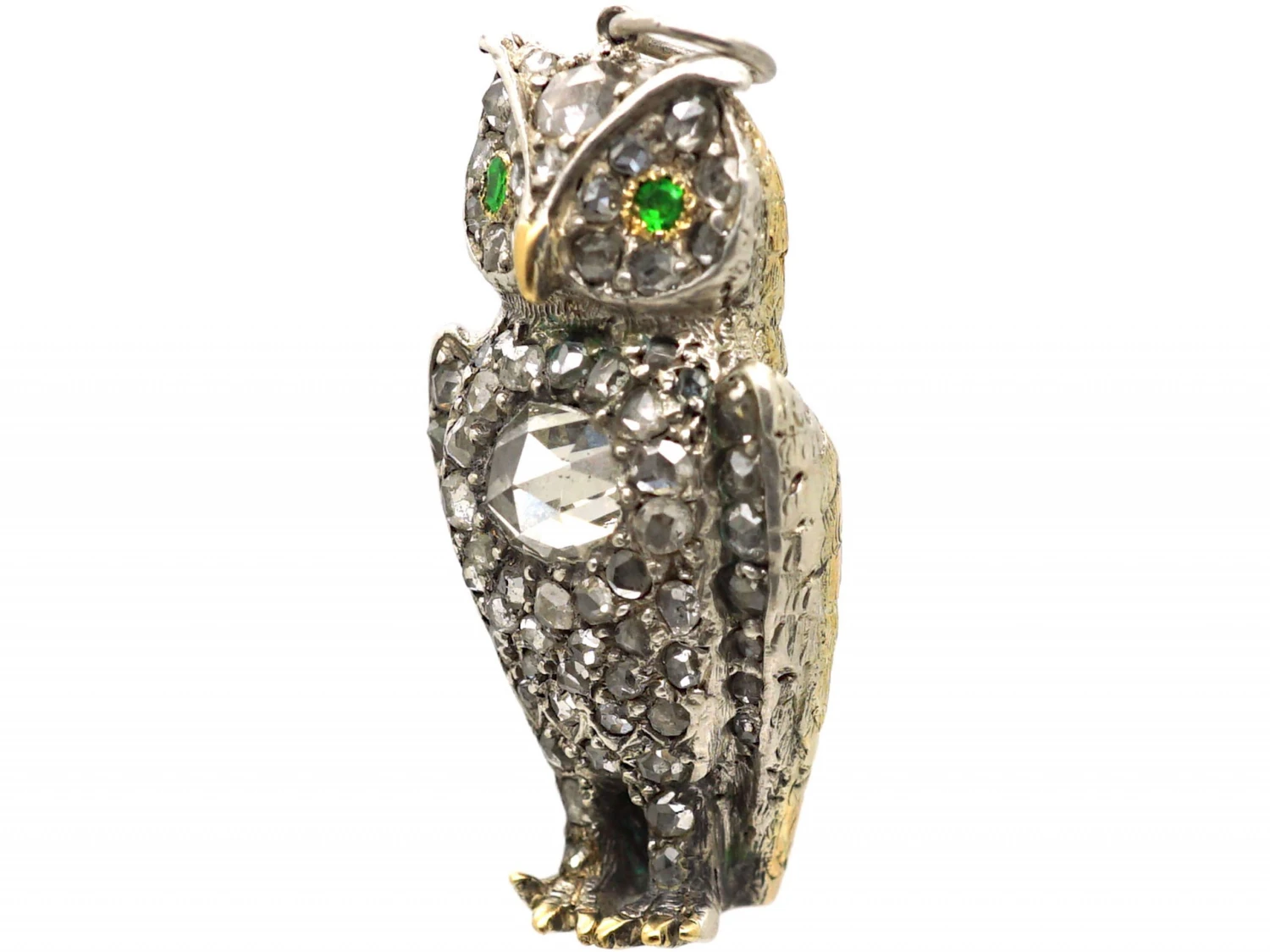 Victorian Owl Pendant Set With Rose Cut Diamonds & Green Garnets 5 Victorian Owl Pendant Set With Rose Cut Diamonds & Green Garnets - Image 3