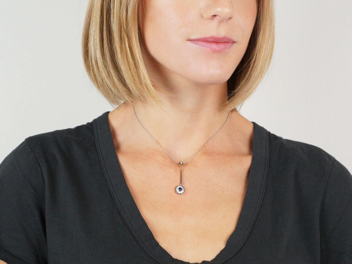 Edwardian 15ct Gold & Platinum, Sapphire & Diamond Drop Pendant On Platinum Chain 5 Edwardian 15ct Gold & Platinum, Sapphire & Diamond Drop Pendant On Platinum Chain - Image 3