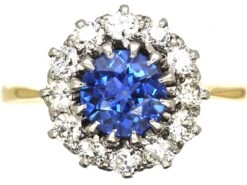Retro 18ct Gold, Sapphire & Diamond Cluster Ring
