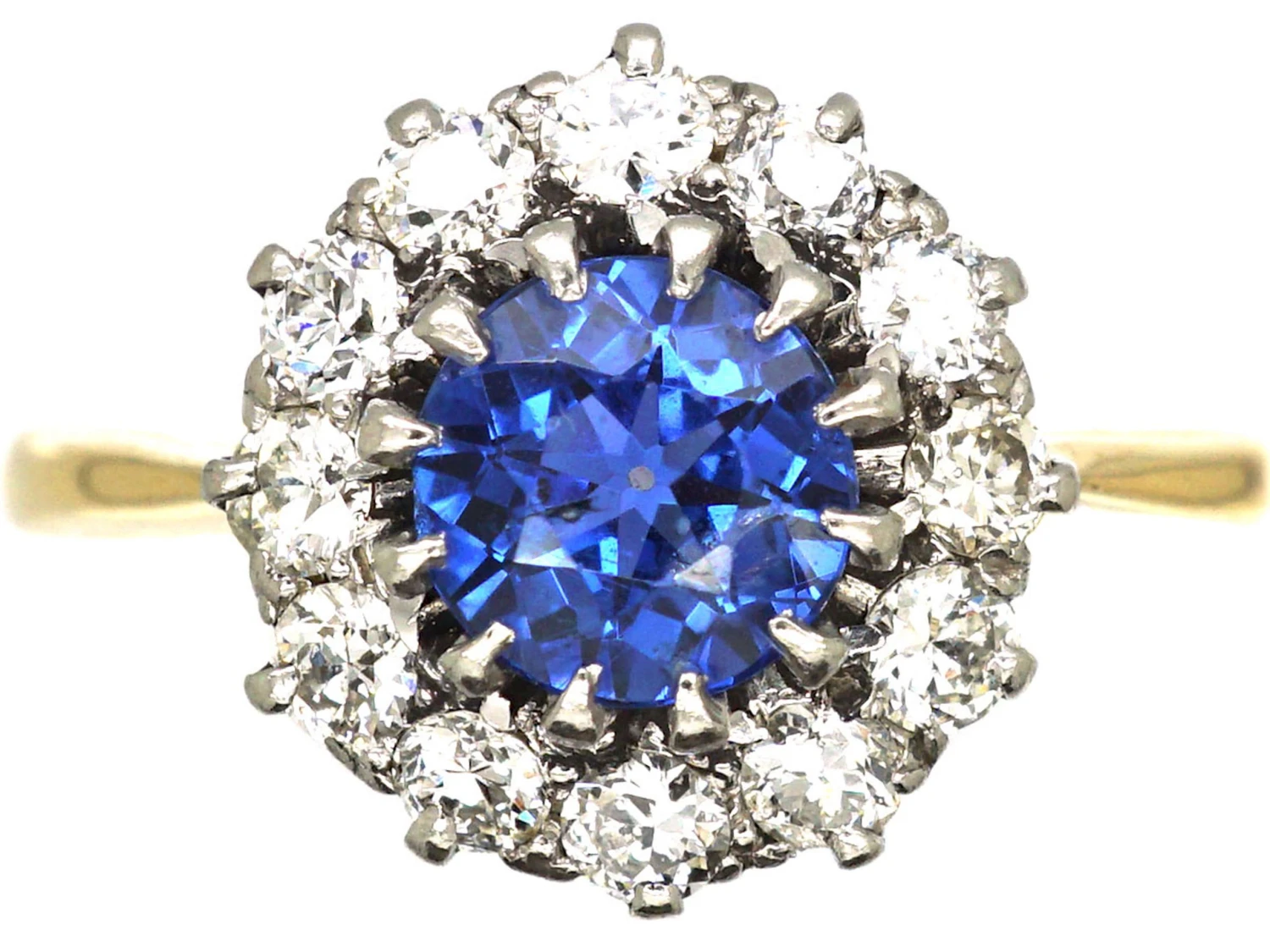 Retro 18ct Gold, Sapphire & Diamond Cluster Ring 3 Retro 18ct Gold, Sapphire & Diamond Cluster Ring
