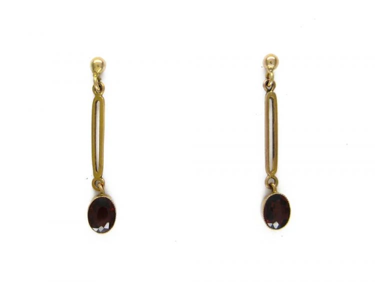 9ct Gold & Garnet Drop Earrings 3 9ct Gold & Garnet Drop Earrings