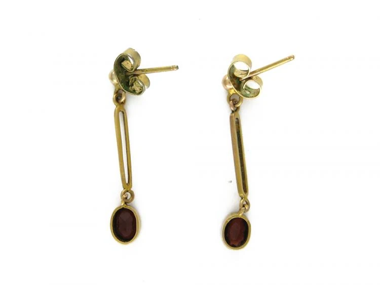 9ct Gold & Garnet Drop Earrings 4 9ct Gold & Garnet Drop Earrings - Image 2