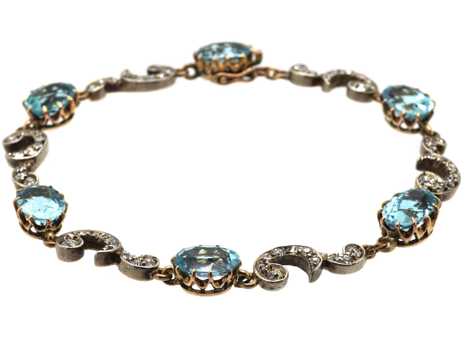 Edwardian 15ct Gold & Platinum, Aquamarine & Diamond Bracelet 4 Edwardian 15ct Gold & Platinum, Aquamarine & Diamond Bracelet - Image 2