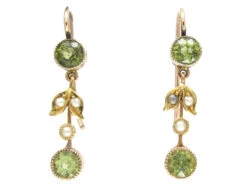 Edwardian 15ct Gold, Peridot & Natural Split Pearl Drop Earrings