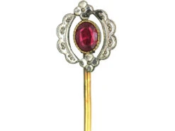 Edwardian Silver & Gold Plated Tie Pin With Red Paste