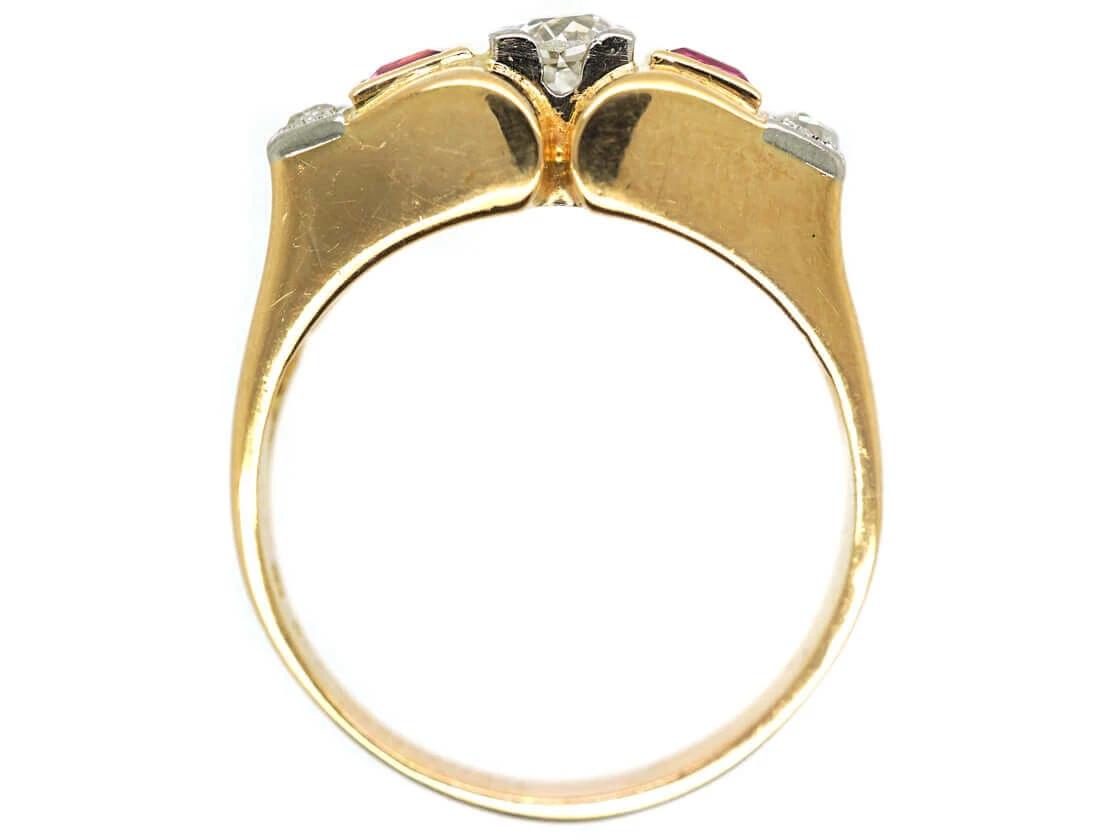 Art Deco 18ct Gold, Ruby & Diamond Geometric Ring 5 Art Deco 18ct Gold, Ruby & Diamond Geometric Ring - Image 3