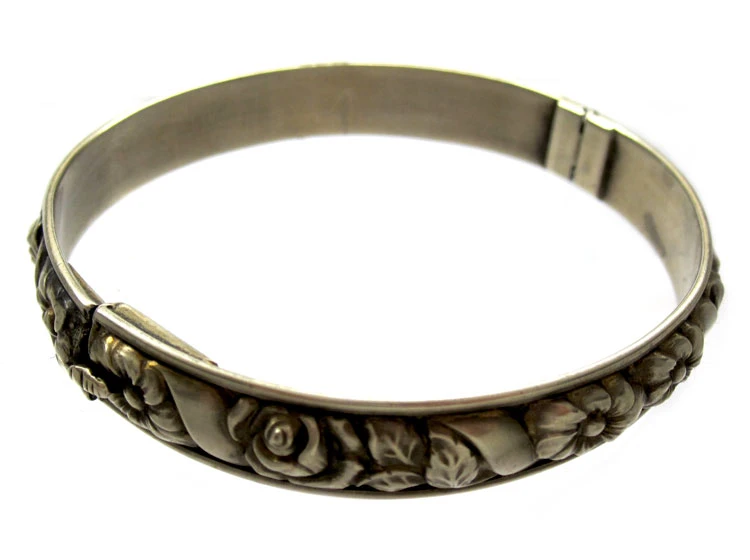 Silver Gilt Flower Motif Bangle 4 Silver Gilt Flower Motif Bangle - Image 2