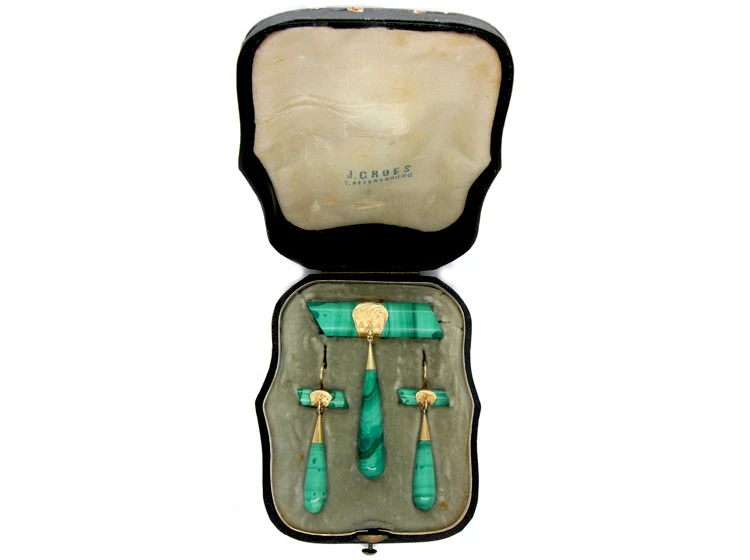 Russian Malachite Brooch & Earrings 4 Russian Malachite Brooch & Earrings - Image 2