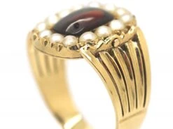 Georgian 18ct Gold, Cabochon Garnet & Natural Split Pearl Swivel Mourning Ring 15 Georgian 18ct Gold, Cabochon Garnet & Natural Split Pearl Swivel Mourning Ring -Antique Jewellery Company 4b373323 dsc05283 scaled 1