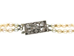 Two Row Graduated Pearl Necklace With Diamond Clasp -Antique Jewellery Company 4b6