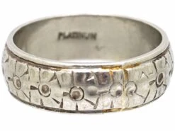 Art Deco Wide Platinum Wedding Ring With Flower Detail -Antique Jewellery Company 4c330185 antique vintage platinum floral engraved wedding band3 scaled 1