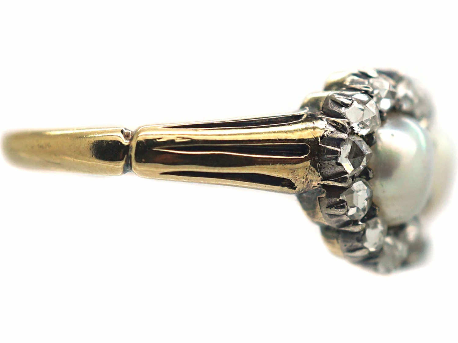 Victorian 18ct Gold Double Heart Ring Set With Natural Pearls & Rose Diamonds 8 Victorian 18ct Gold Double Heart Ring Set With Natural Pearls & Rose Diamonds - Image 6