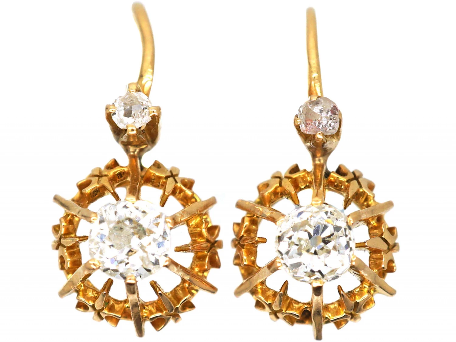 Edwardian 18ct Gold Diamond Solitaire Earrings With Rose Diamonds Above 3 Edwardian 18ct Gold Diamond Solitaire Earrings With Rose Diamonds Above