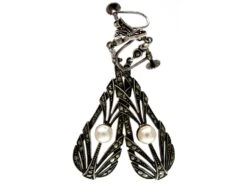 Silver, Marcasite & Pearl Long Drop Earrings -Antique Jewellery Company 4d1274353945 681