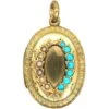 Victorian 15ct Gold Oval Locket Set With Turquoise & Natural Split Pearls In A Wreath Design 2 Victorian 15ct Gold Oval Locket Set With Turquoise & Natural Split Pearls In A Wreath Design -Antique Jewellery Company 4d59bdc9 dsc01495 scaled 1