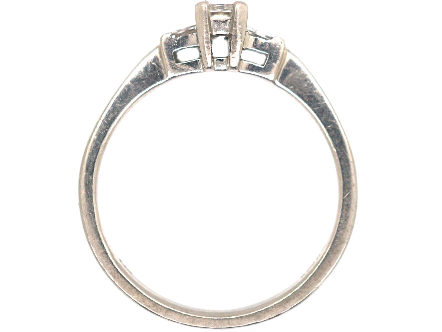 Platinum, Three Stone Baguette Diamond Ring 6 Platinum, Three Stone Baguette Diamond Ring - Image 4