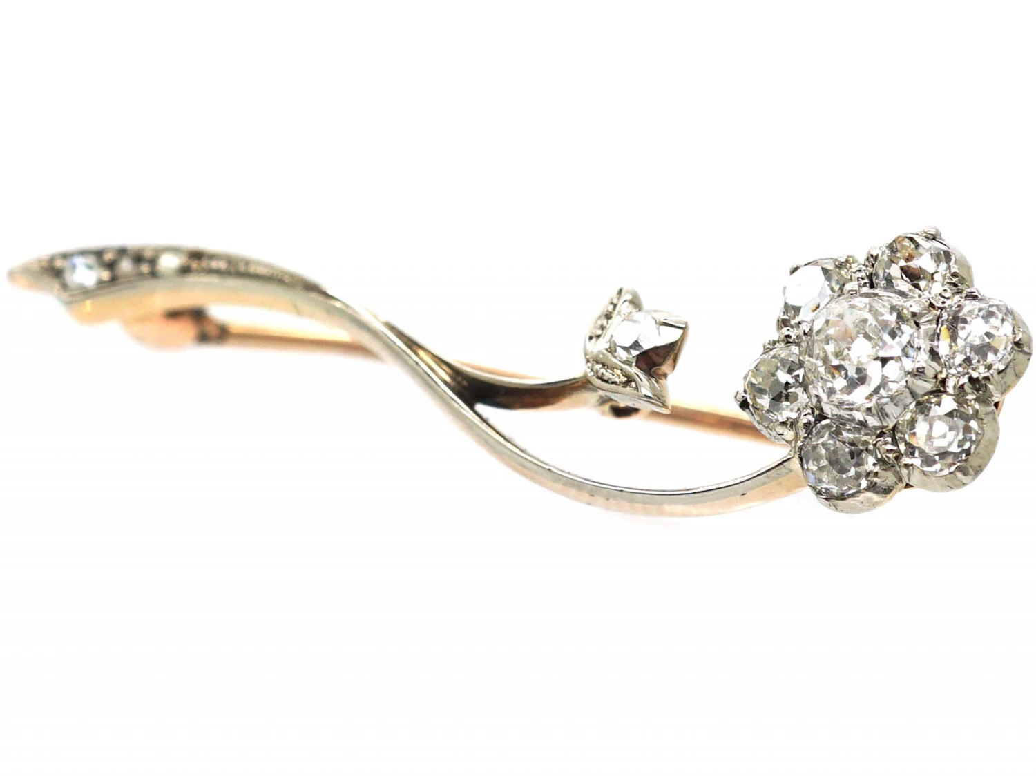 Victorian Curved Old Mine Cut Diamond Flower Brooch 4 Victorian Curved Old Mine Cut Diamond Flower Brooch - Image 2