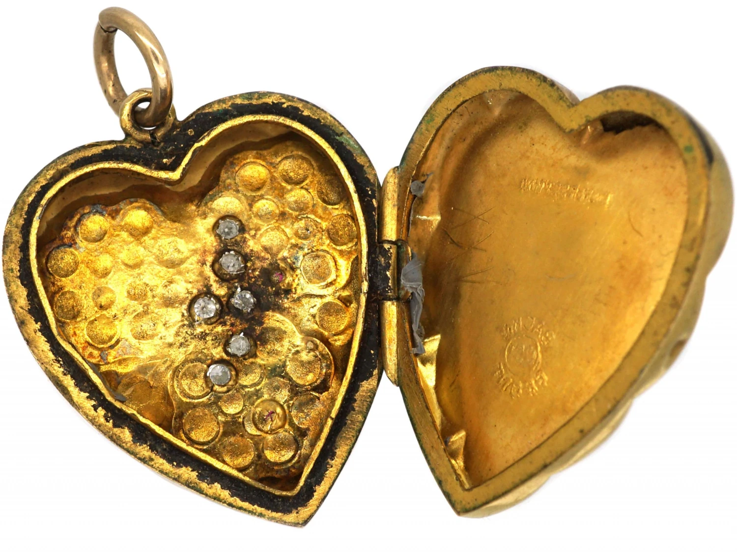 Edwardian 9ct Back & Front Heart Shaped Locket With Swallow Motif Set With Garnets & Paste 5 Edwardian 9ct Back & Front Heart Shaped Locket With Swallow Motif Set With Garnets & Paste - Image 3