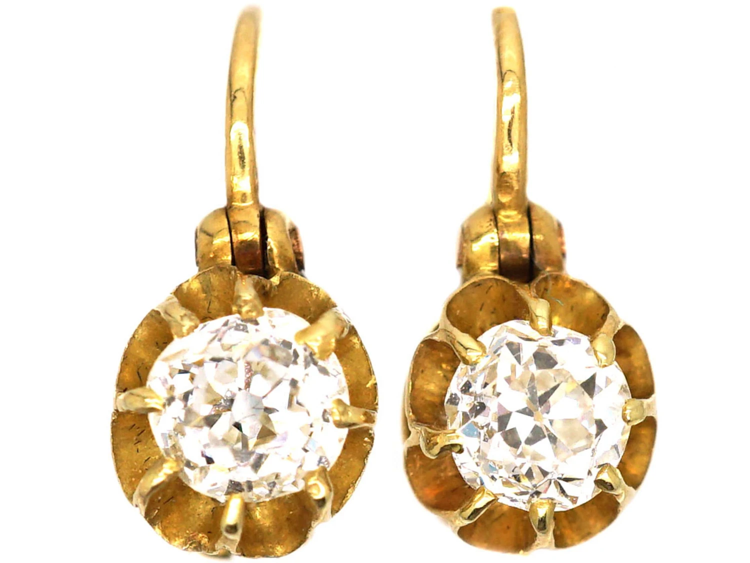 Edwardian 18ct Gold, Claw Set Old Mine Cut Diamond Solitaire Earrings 3 Edwardian 18ct Gold, Claw Set Old Mine Cut Diamond Solitaire Earrings