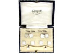 9ct White Gold & Mother Of Pearl Cufflinks, Buttons & Studs Set