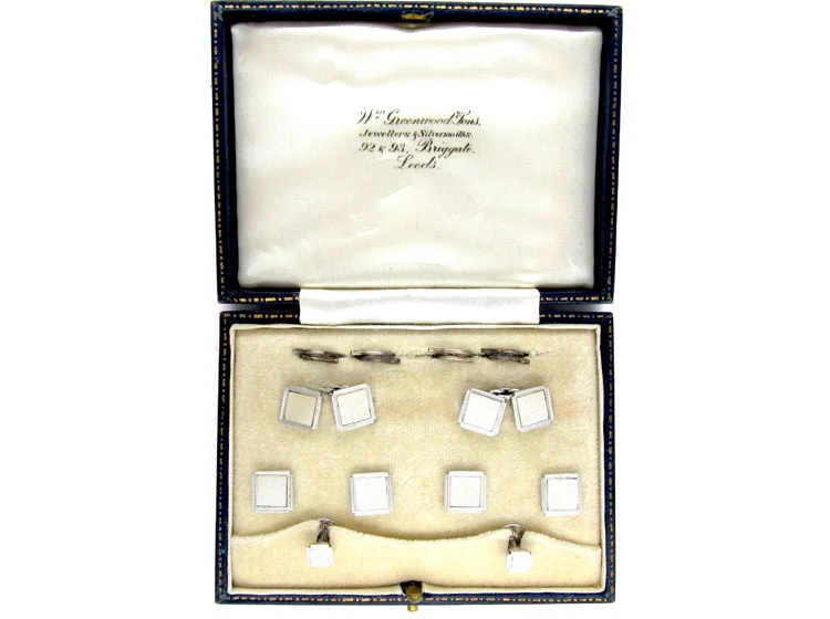 9ct White Gold & Mother Of Pearl Cufflinks, Buttons & Studs Set 3 9ct White Gold & Mother Of Pearl Cufflinks, Buttons & Studs Set