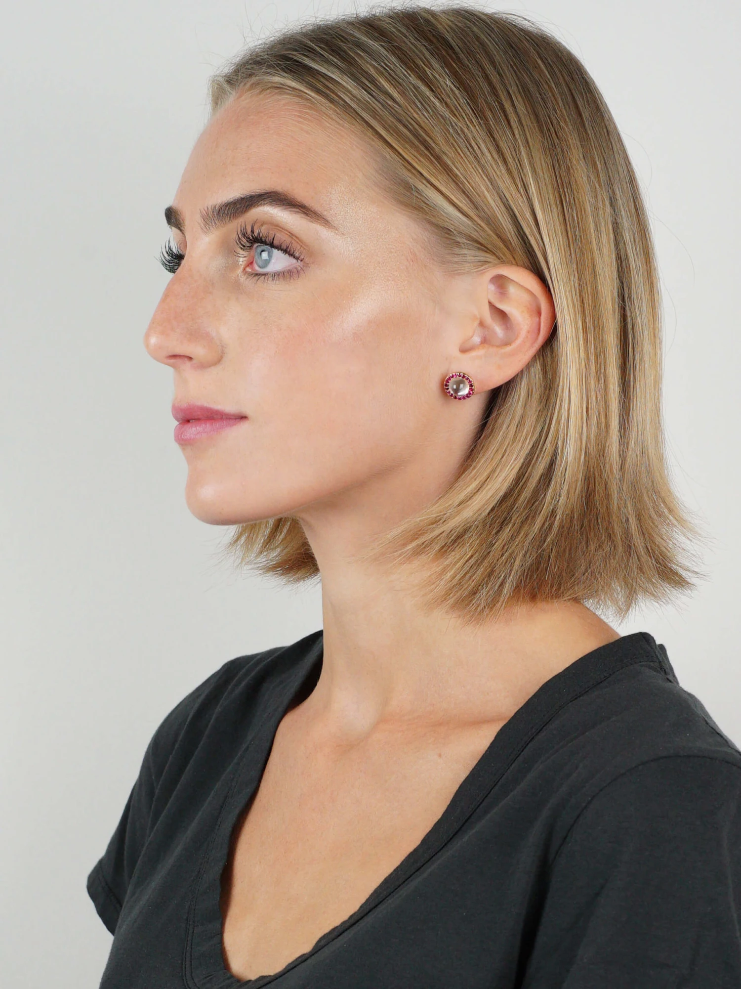 Edwardian 14ct Gold Moonstone & Ruby Round Stud Earrings 4 Edwardian 14ct Gold Moonstone & Ruby Round Stud Earrings - Image 2