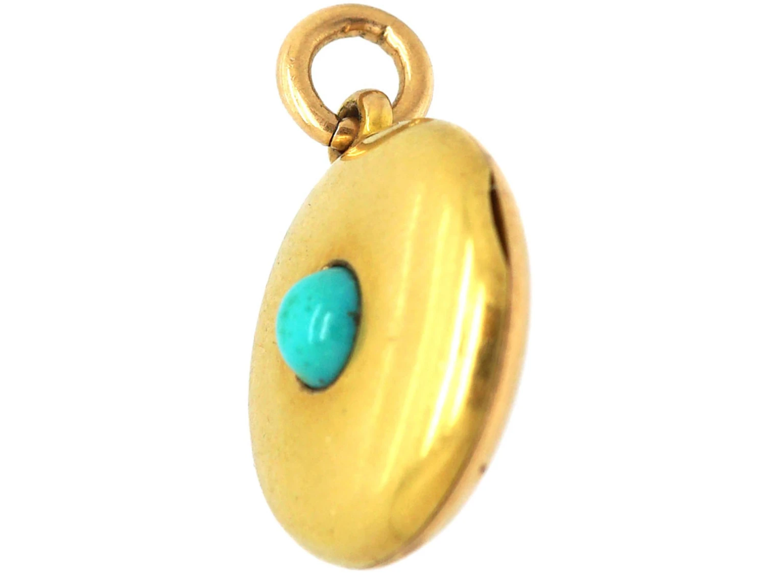 Edwardian 15ct Gold Round Locket Set With Turquoise Representing Forget Me Not 5 Edwardian 15ct Gold Round Locket Set With Turquoise Representing Forget Me Not - Image 3