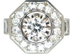 French Art Deco Platinum Octagonal Shaped Diamond Ring